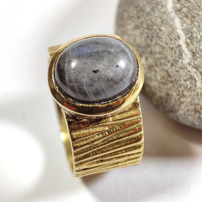 ANELLO contemporaneo in ottone con pietra - DUMAS – radice di zaffiro