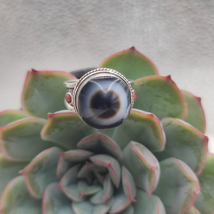 Anello etnico in argento 925 con Dzi tibetano - UPPAL