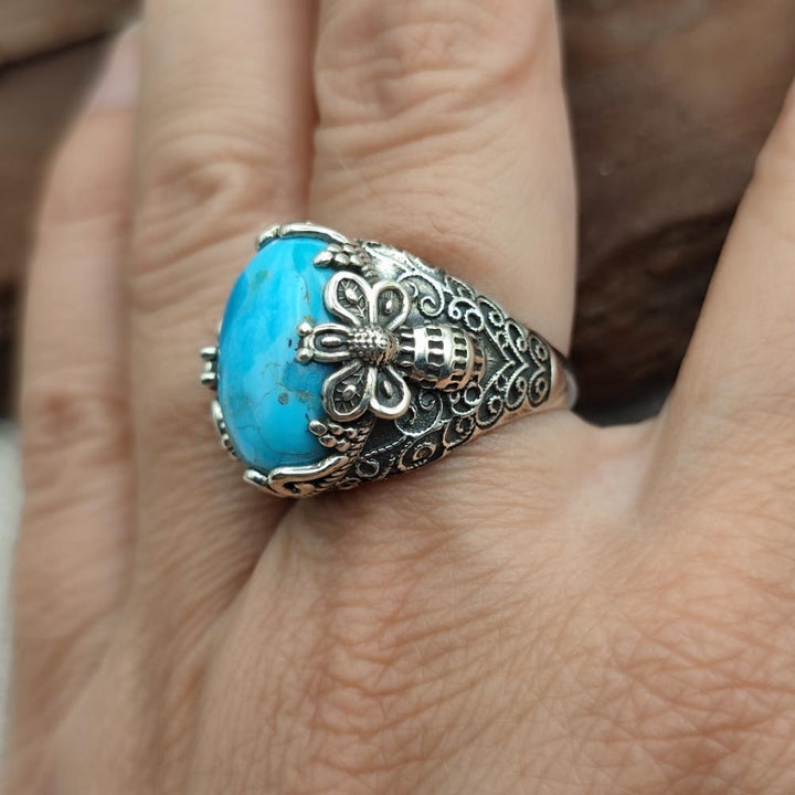 Anello etnico in argento 925 con pietra - KURMUN