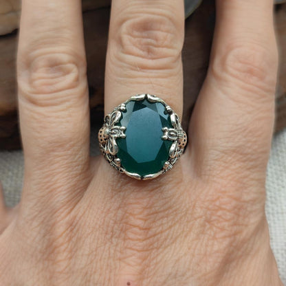 Anello etnico in argento 925 con pietra - KURMUN