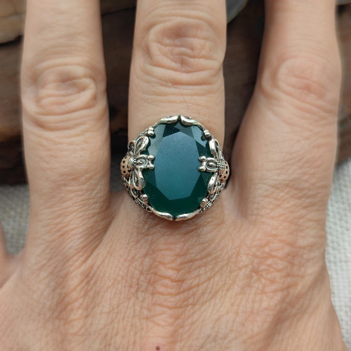 Anello etnico in argento 925 con pietra - KURMUN