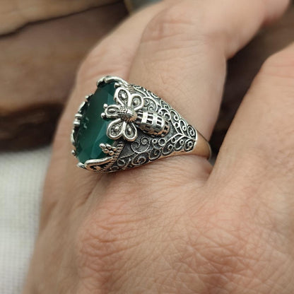 Anello etnico in argento 925 con pietra - KURMUN