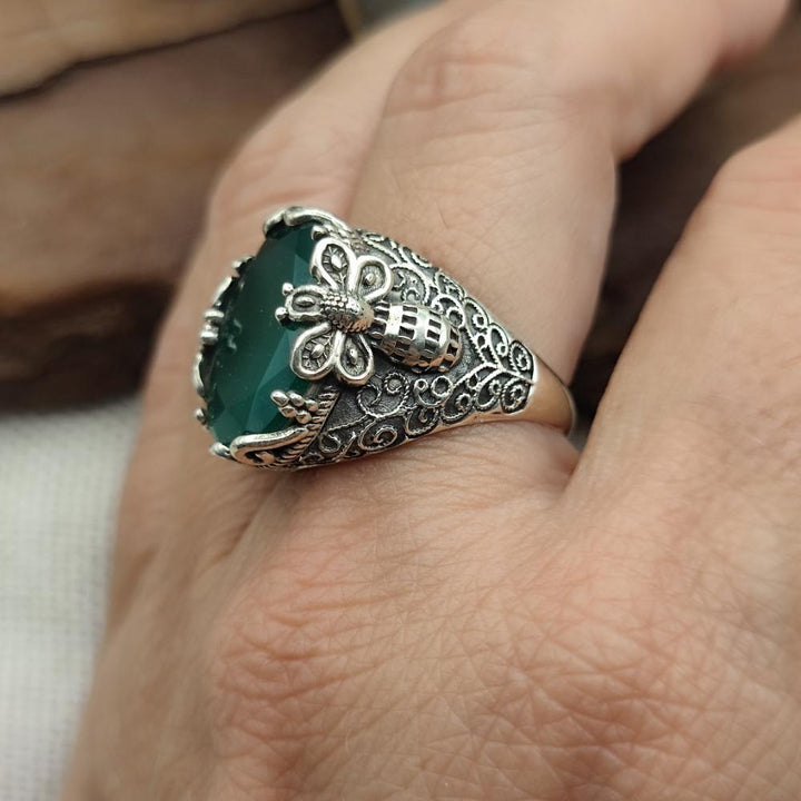 Anello etnico in argento 925 con pietra - KURMUN