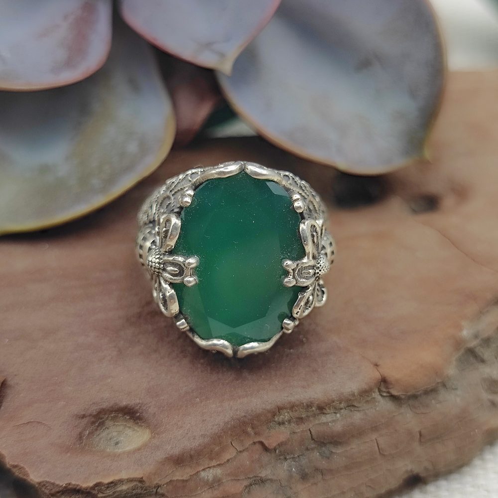 Anello etnico in argento 925 con pietra - KURMUN