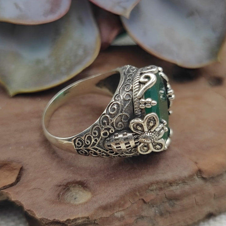 Anello etnico in argento 925 con pietra - KURMUN
