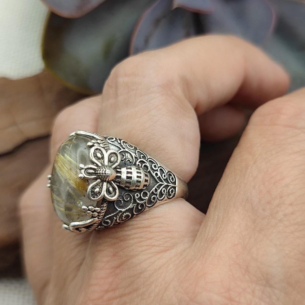 Anello etnico in argento 925 con pietra - KURMUN