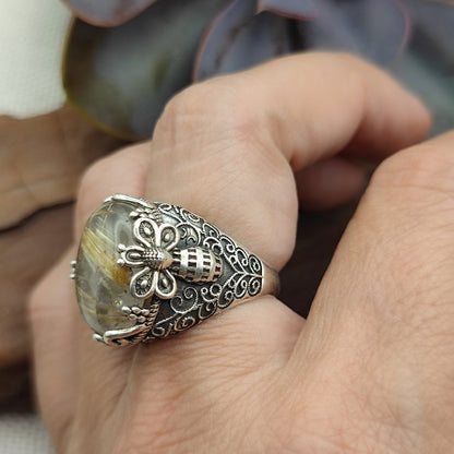 Anello etnico in argento 925 con pietra - KURMUN