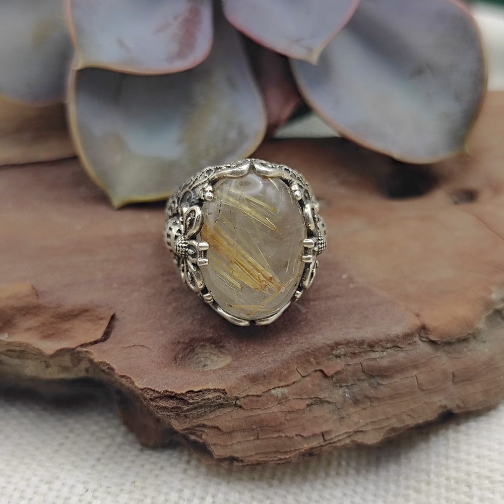 Anello etnico in argento 925 con pietra - KURMUN