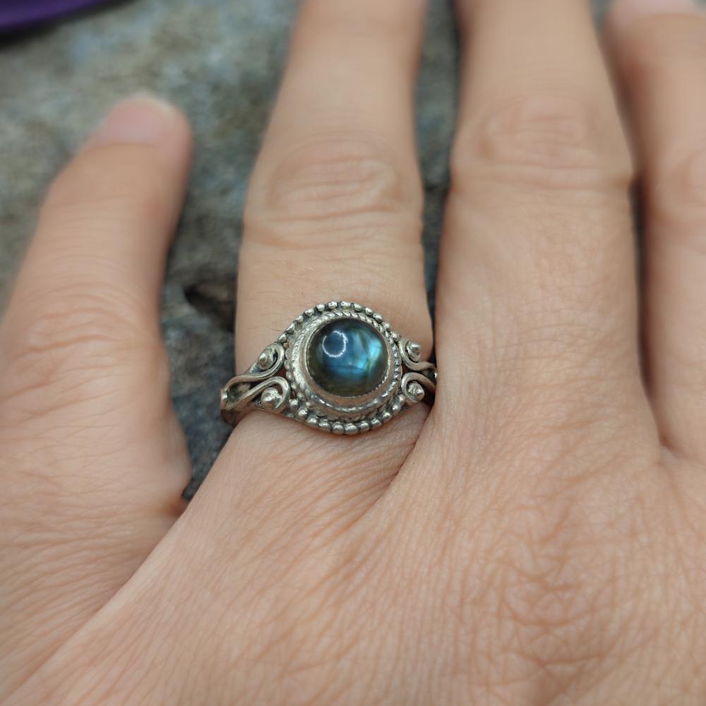 Anello etnico in argento 925 labradorite - ESHARA
