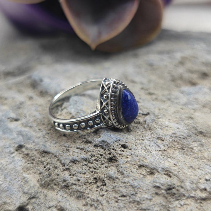 Anello etnico in argento 925 con lapisalzzuli - TANVI