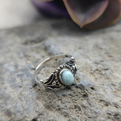 Anello etnico in argento 925 con larimar - LAHARI