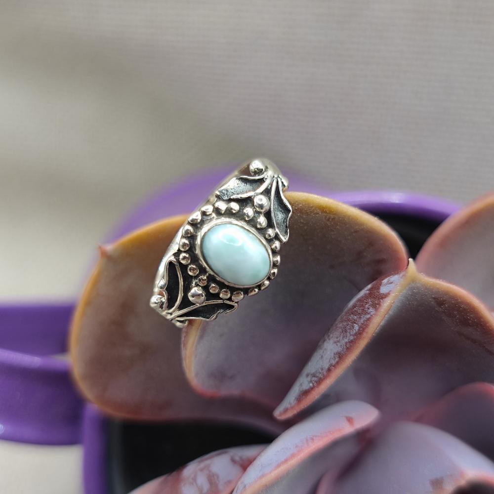 Anello etnico in argento 925 con larimar - LAHARI