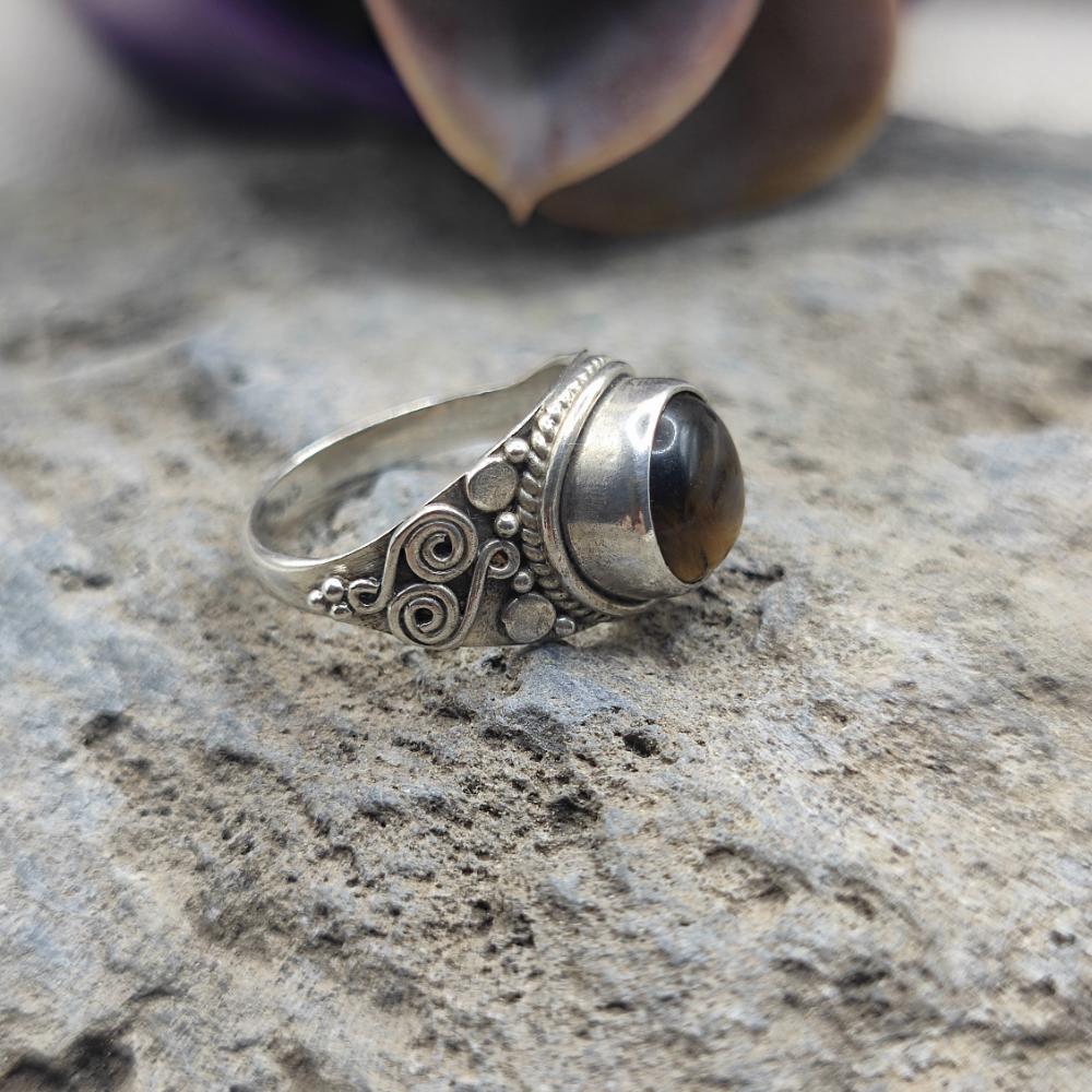 Anello etnico in argento 925 occhio di tigre - MALIKA