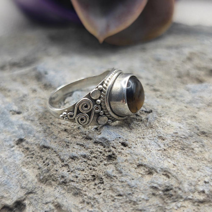 Anello etnico in argento 925 occhio di tigre - MALIKA