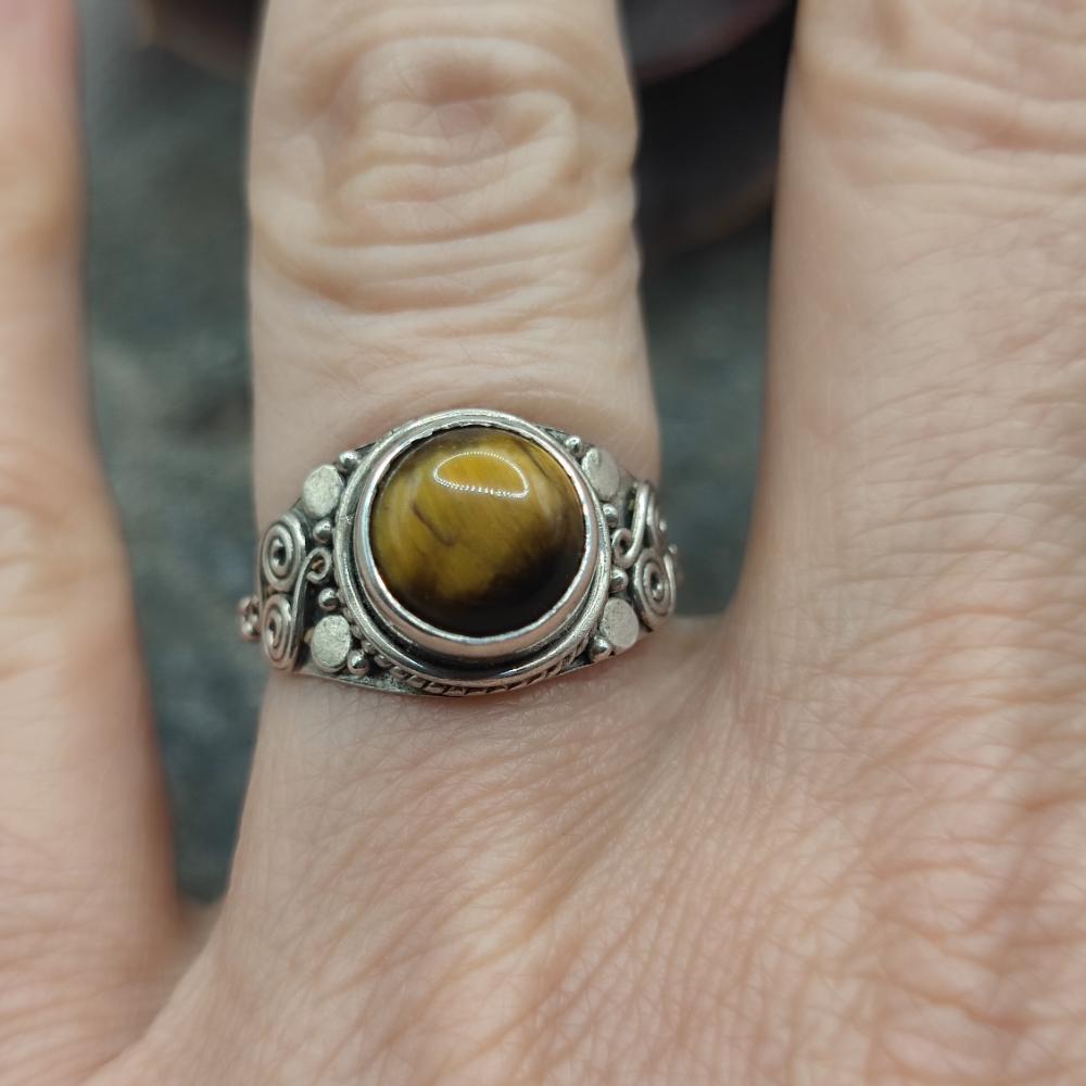 Anello etnico in argento 925 occhio di tigre - MALIKA
