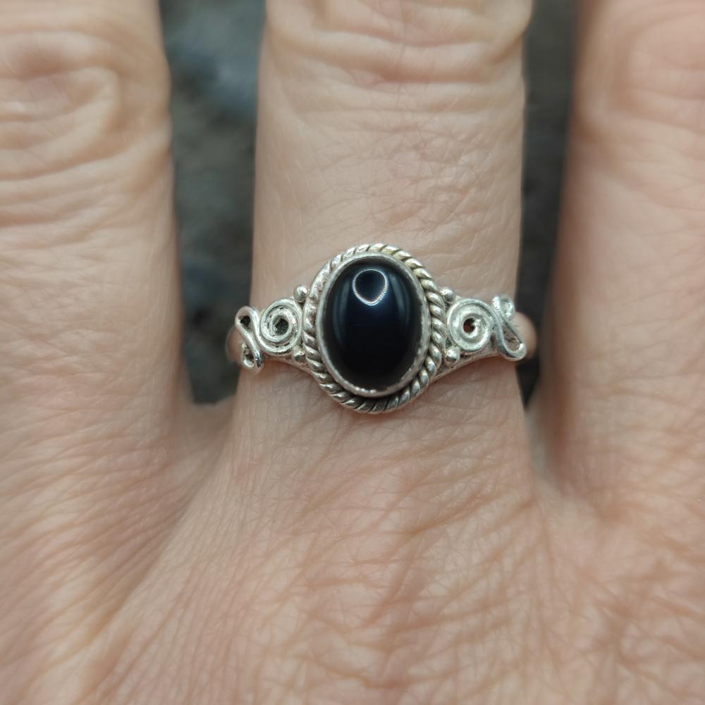 Anello etnico in argento 925 onice nero - SUHANA