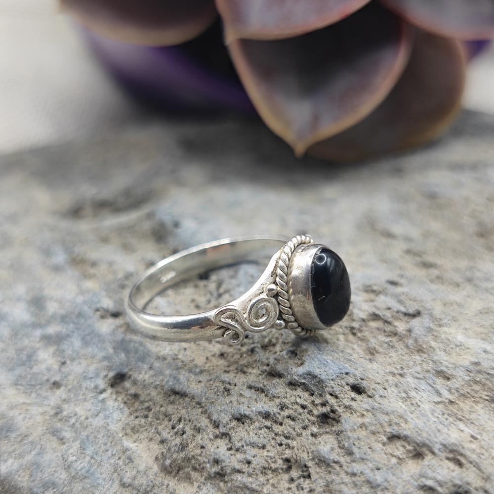 Anello etnico in argento 925 onice nero - SUHANA
