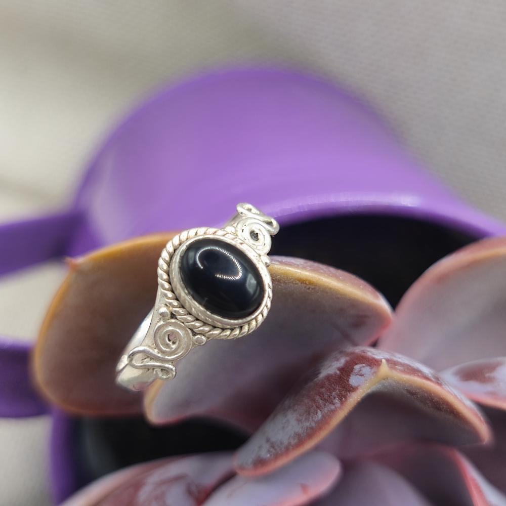 Anello etnico in argento 925 onice nero - SUHANA