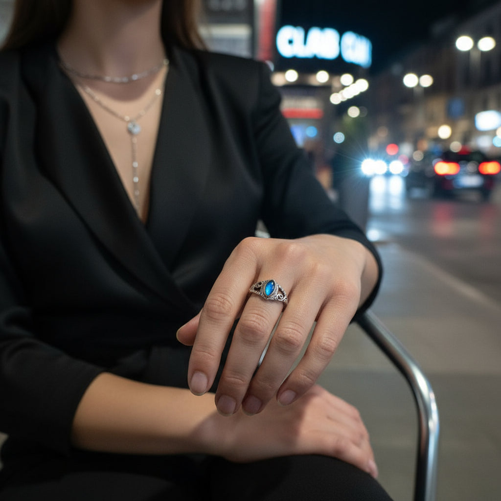 Anello etnico in argento 925 con pietra - EDDUMAILARAM