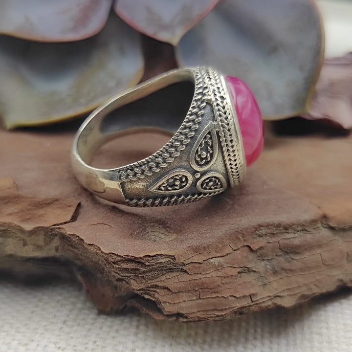 Anello etnico in argento 925 con pietra - BIMHPUR.