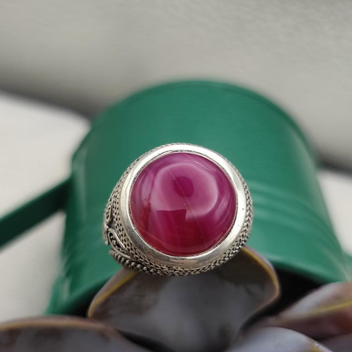 Anello etnico in argento 925 con pietra - BIMHPUR.