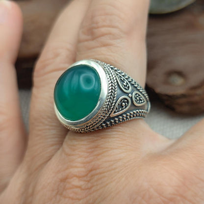 Anello etnico in argento 925 con pietra - BIMHPUR.