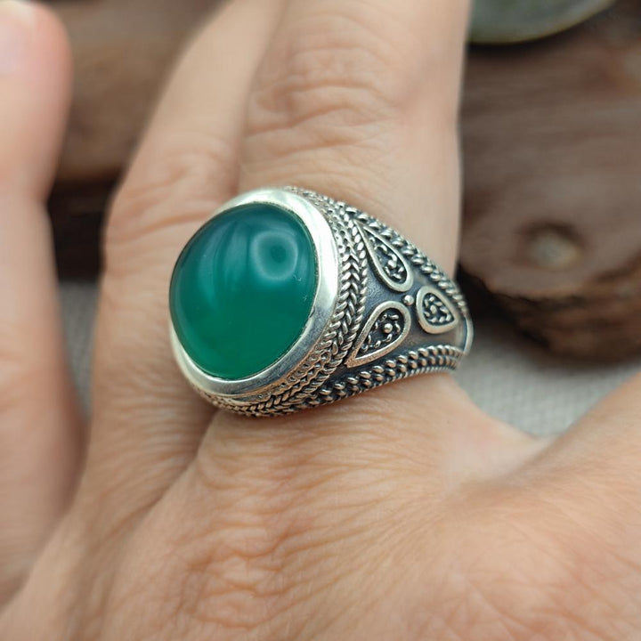 Anello etnico in argento 925 con pietra - BIMHPUR.