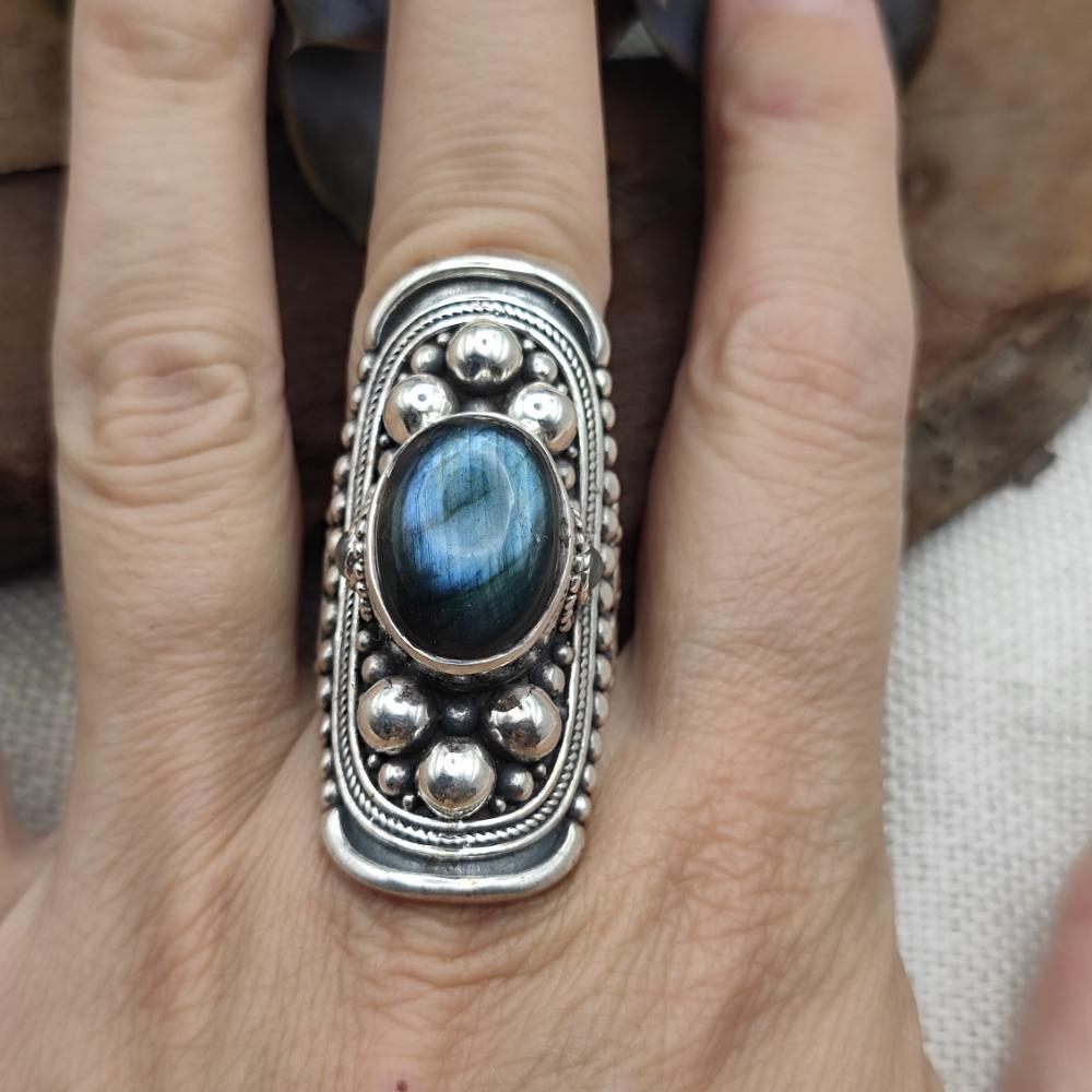 Anello etnico in argento 925 con pietra - KESHIARY