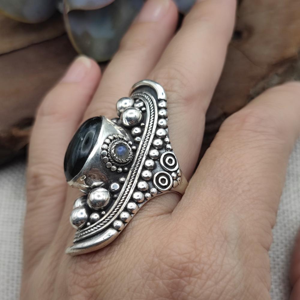 Anello etnico in argento 925 con pietra - KESHIARY