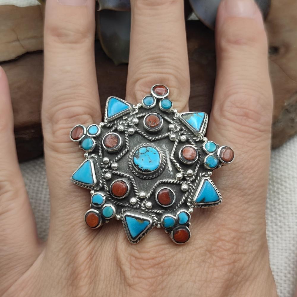 Anello etnico in argento 925 con pietra - NARAJOLA