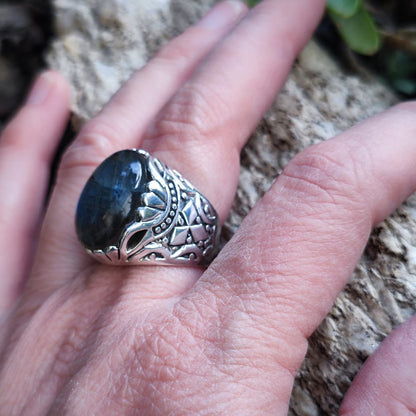 Anello etnico con pietra in argento 925 - RAMPUR