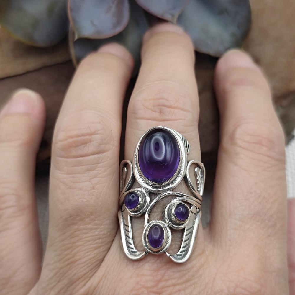 Anello etnico in argento 925 con pietre - TAPOBAN