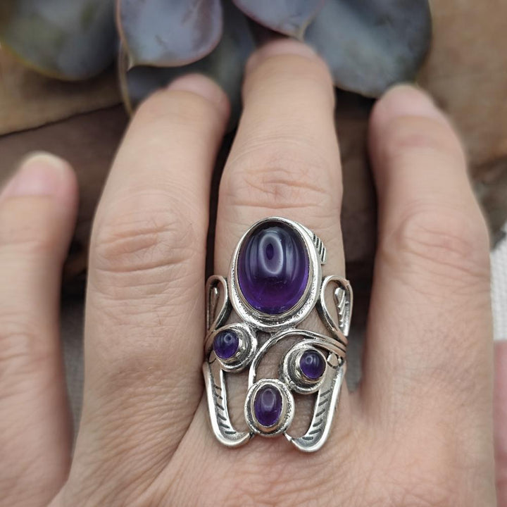 Anello etnico in argento 925 con pietre - TAPOBAN