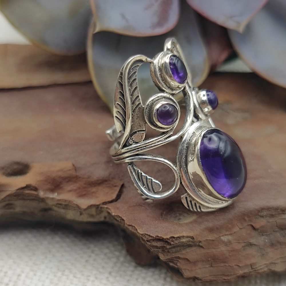 Anello etnico in argento 925 con pietre - TAPOBAN