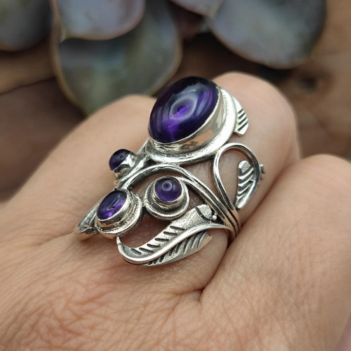 Anello etnico in argento 925 con pietre - TAPOBAN