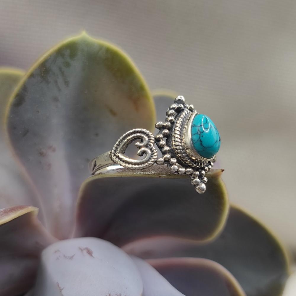 Anello etnico in argento 925 turchese - PALAKHURTY