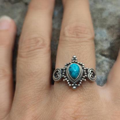 Anello etnico in argento 925 turchese - PALAKHURTY
