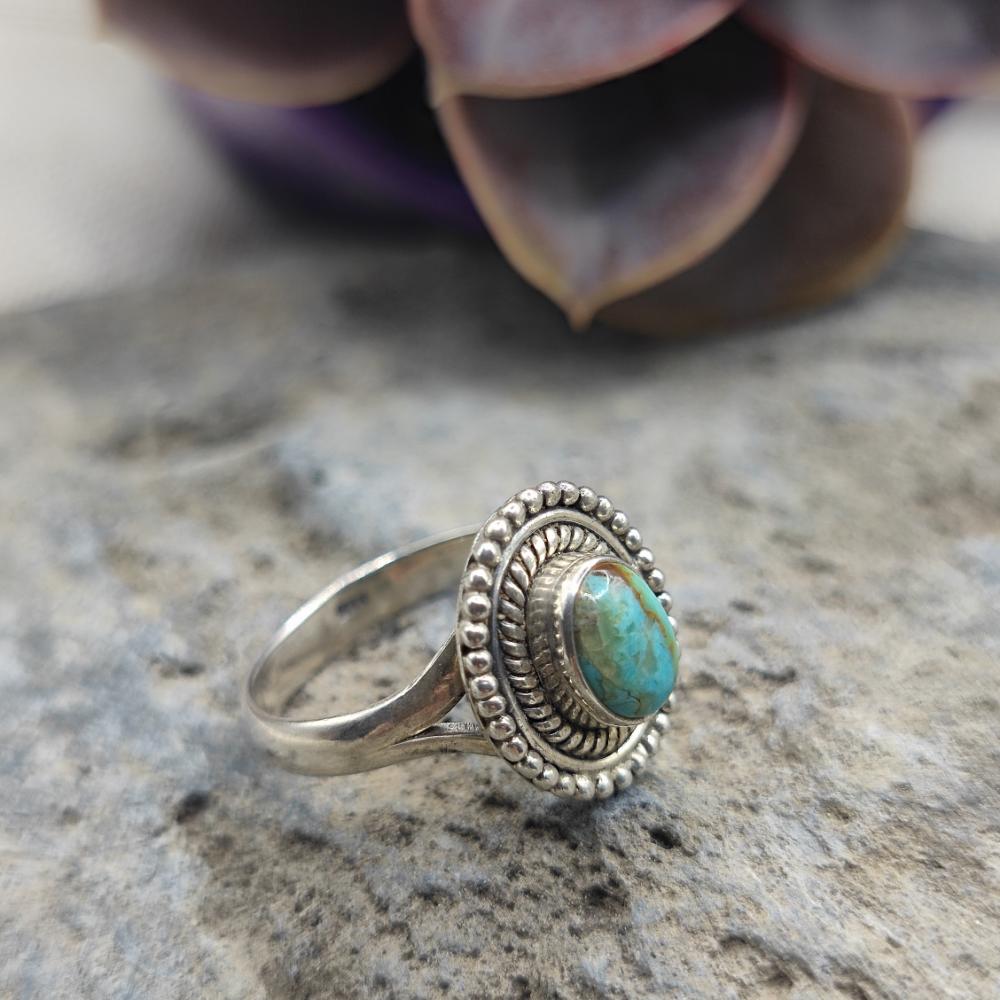 Anello etnico in argento 925 con turchese - VIYANIKA