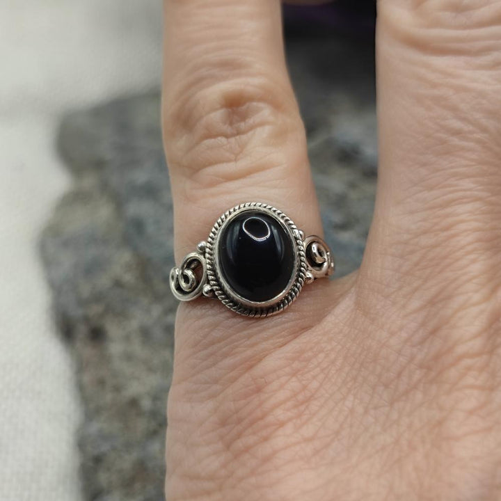 Anello etnico in argento 925 onice nero - ASHA
