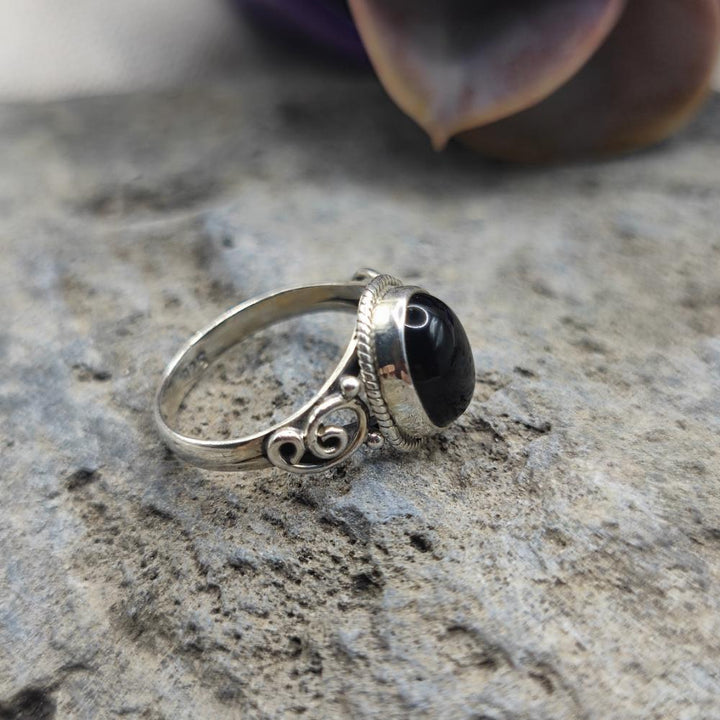 Anello etnico in argento 925 onice nero - ASHA