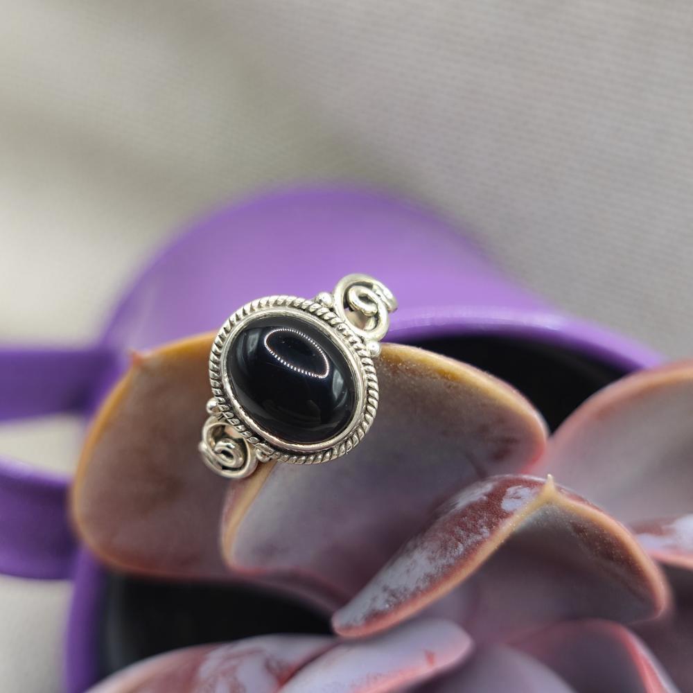 Anello etnico in argento 925 onice nero - ASHA