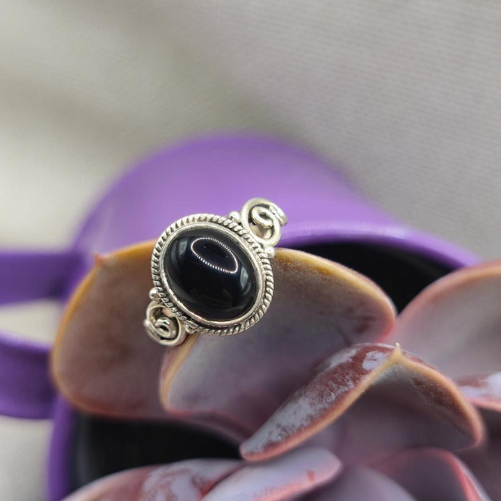 Anello etnico in argento 925 onice nero - ASHA
