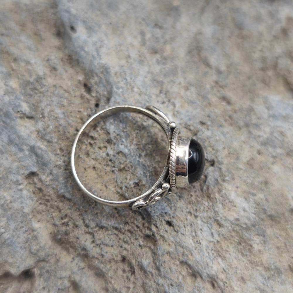 Anello etnico in argento 925 onice nero - ASHA