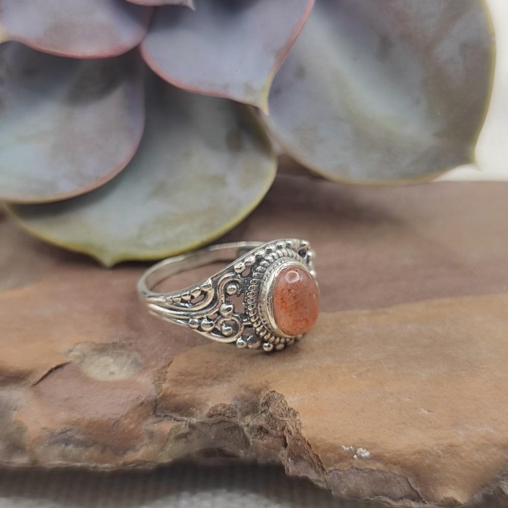 Anello etnico in argento 925 con pietra - BOBBILI