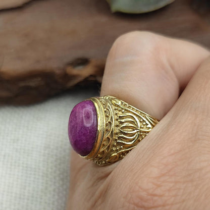 ANELLO etnico a fascia in ottone con RADICE DI RUBINO - KESHIARY
