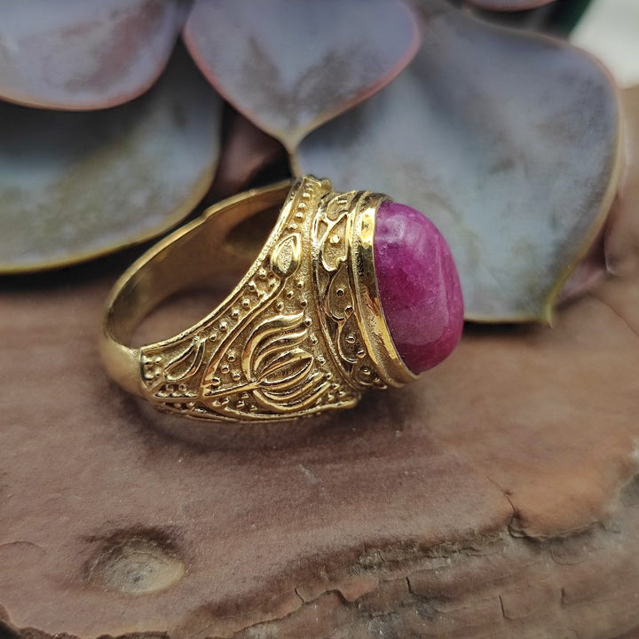 ANELLO etnico a fascia in ottone con pietra - KESHIARY