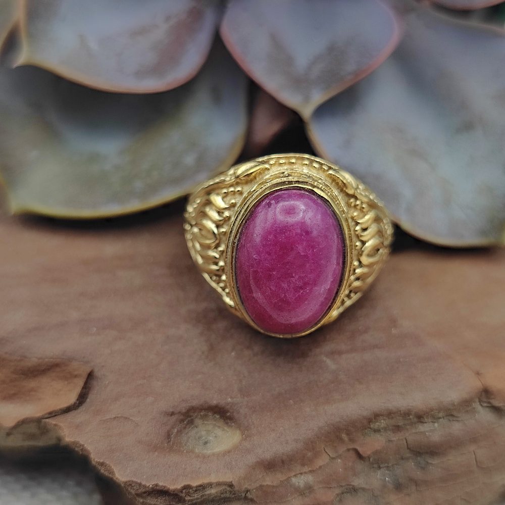 ANELLO etnico a fascia in ottone con pietra - KESHIARY