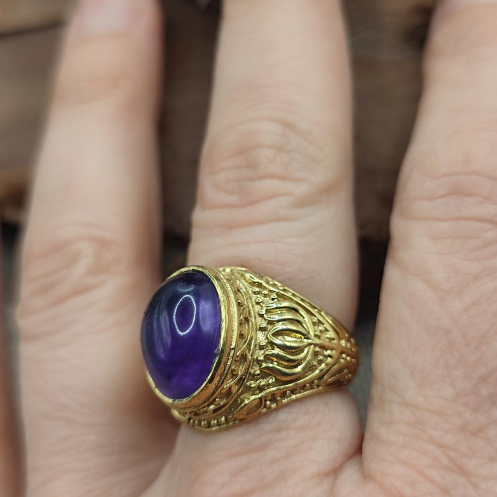 ANELLO etnico a fascia in ottone con ametista - KESHIARY