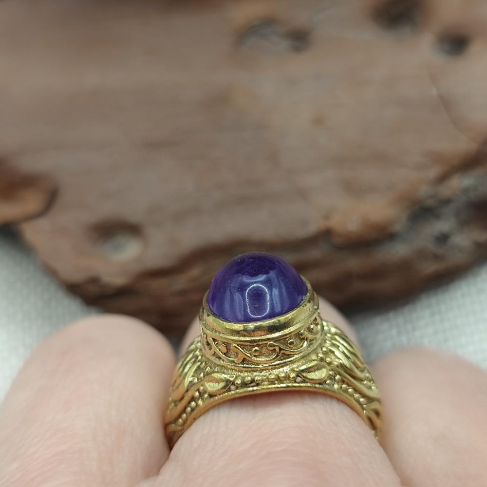 ANELLO etnico a fascia in ottone con ametista - KESHIARY