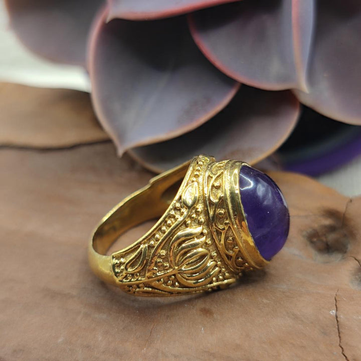 ANELLO etnico a fascia in ottone con ametista - KESHIARY